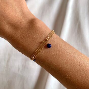 Bracelet femme acier inoxydable triple rang chaine fine pierre naturelle lapis lazuli 1