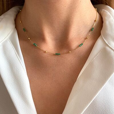 Collier pierre naturelle Agate verte acier inoxydable