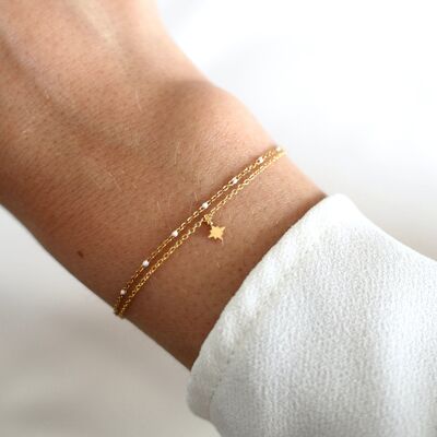 Pulsera de mujer de acero inoxidable con colgante de estrella de doble fila, cadena fina