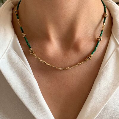 Stainless steel malachite natural stone necklace