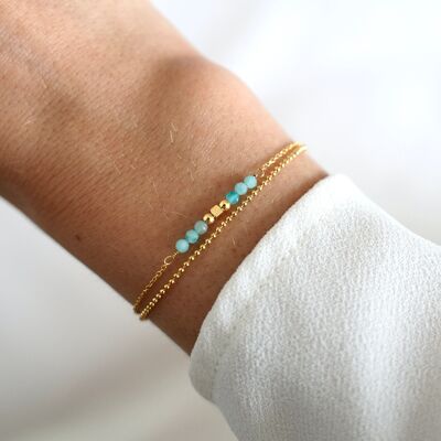 Double row bracelet with amazonite turquoise blue beads