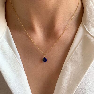 Collier femme pendentif Lapis Lazuli chaine fine
