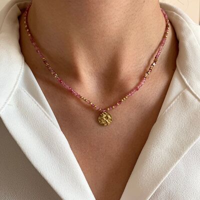 Collana di perle di pietra naturale di tormalina rosa