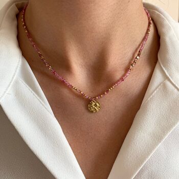 Collier de perles pierre naturelle Tourmaline rose 1