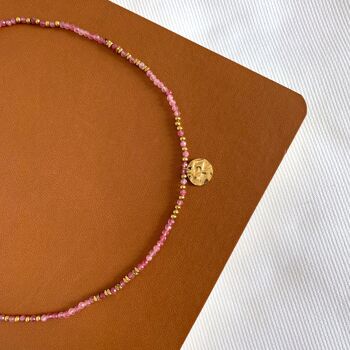 Collier de perles pierre naturelle Tourmaline rose 2