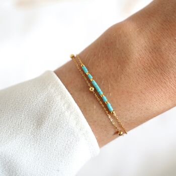 Bracelet double perles japonaises miyuki bleu turquoise 1