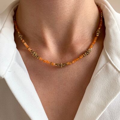 Stainless steel orange beaded necklace