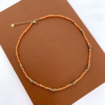 Collier perles orange acier inoxydable 3