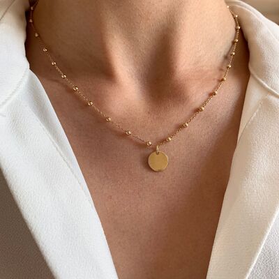 Gold plated necklace round pendant medal ball chain