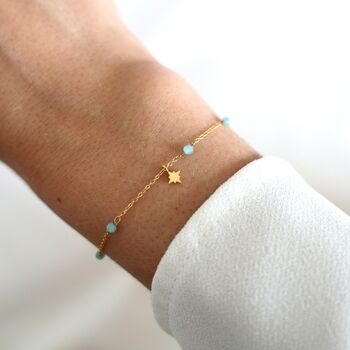 Bracelet femme acier inoxydable pendentif étoile pierre naturelle amazonite turquoise  1