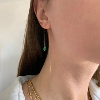 Boucle d'oreille pendantes des deux cotés pierre naturelle agate verte