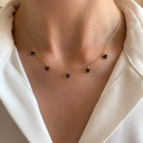 Collier femme pendentif perles noires pierre naturelle onyx