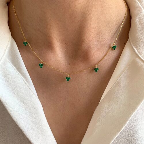Collier femme pendentif perles vertes pierre naturelle agate verte