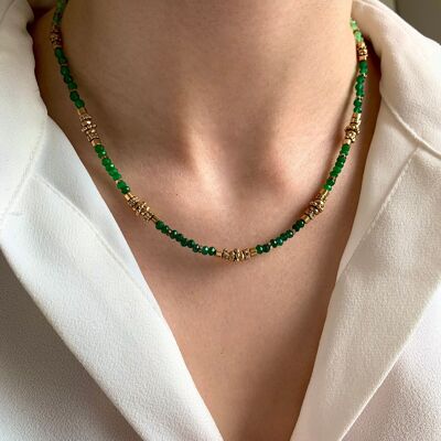 Collier en pierre naturelle agate verte acier inoxydable