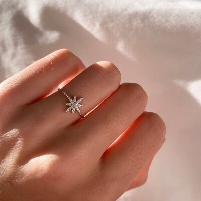 Women's 925 silver shiny zirconium star adjustable ring