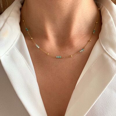 Amazonit-Türkis-Naturstein-Halskette aus Edelstahl