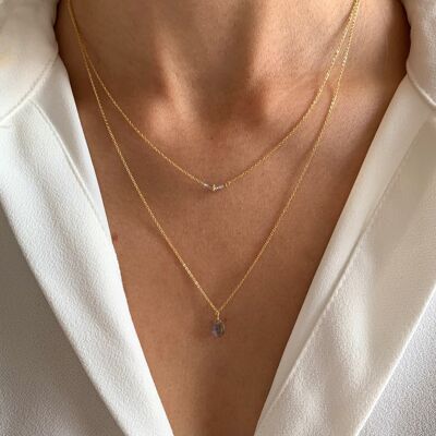 Collana doppia fila fine con perline grigie e pietra naturale labradorite