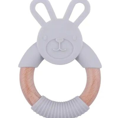 Massaggiagengive in legno e silicone per bambini | Coniglietto | Grigio chiaro