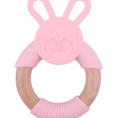 Baby Wood & Silicone Teether | Bunny | PINK