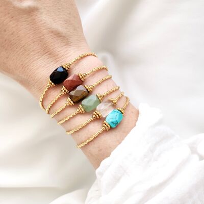 Bracelet OLYMPE // Perles Miyuki plaqué or et pierre fine
