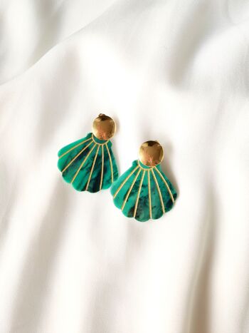Boucles d'oreilles ARIELLE - Turquoise // Boucles pendentif coquillage en acétate au style rétro vintage 2