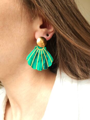 Boucles d'oreilles ARIELLE - Turquoise // Boucles pendentif coquillage en acétate au style rétro vintage 3