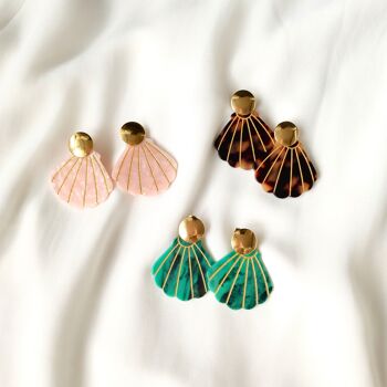 Boucles d'oreilles ARIELLE - Turquoise // Boucles pendentif coquillage en acétate au style rétro vintage 4