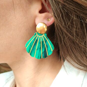 Boucles d'oreilles ARIELLE - Turquoise // Boucles pendentif coquillage en acétate au style rétro vintage 5