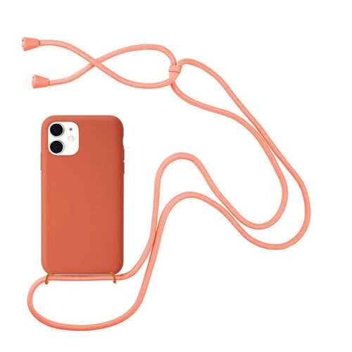 Coque compatible iPhone 11 silicone liquide avec cordon - Orange