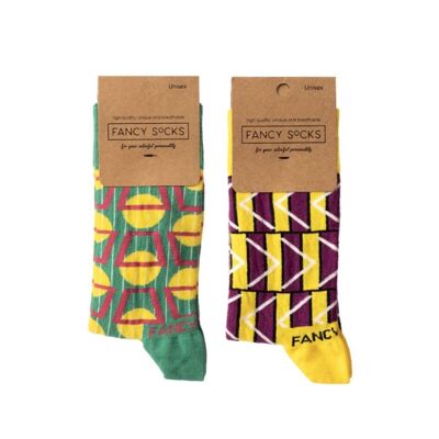 2er-Pack geometrische Socken in Grün und Lila