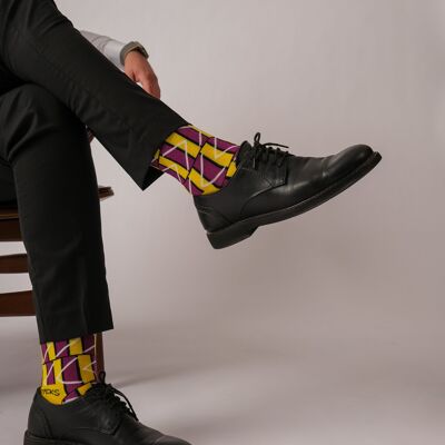 2 Pack Yellow and Purple Geometric Socks