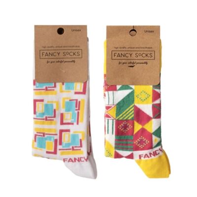 Pack de 2 calcetines geométricos en amarillo y blanco