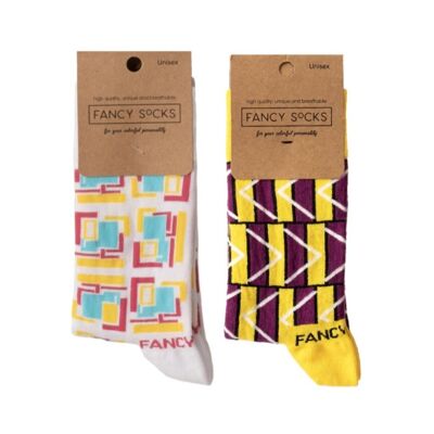 2er-Pack geometrische Socken in Lila und Weiß