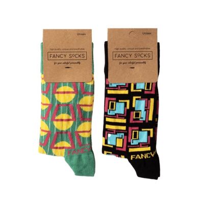 2er-Pack schwarze und grüne geometrische Socken