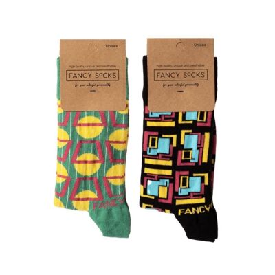 2er-Pack schwarze und grüne geometrische Socken