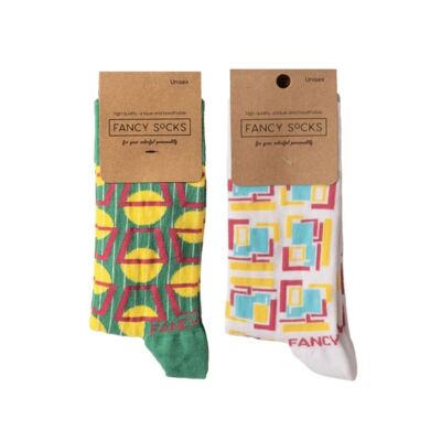 Pack de 2 calcetines geométricos en verde y blanco