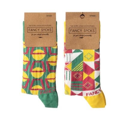 2er-Pack geometrische Socken in Gelb und Grün