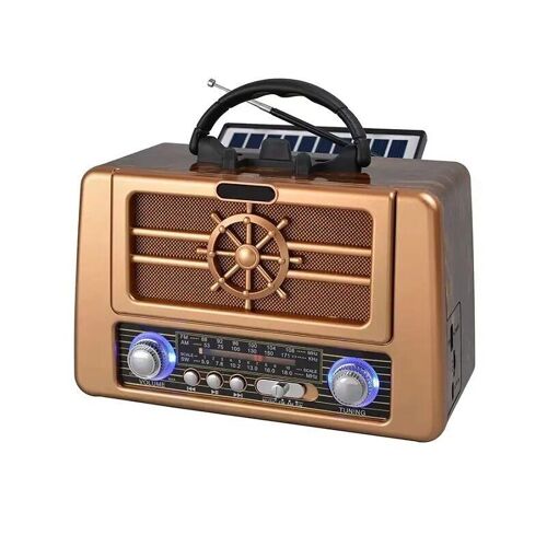 Retro Rechargeable Radio with Solar Panel - RX BT8080S - 080806 - Gold