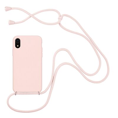 Custodia compatibile con iPhone XR in silicone liquido con cavo - rosa