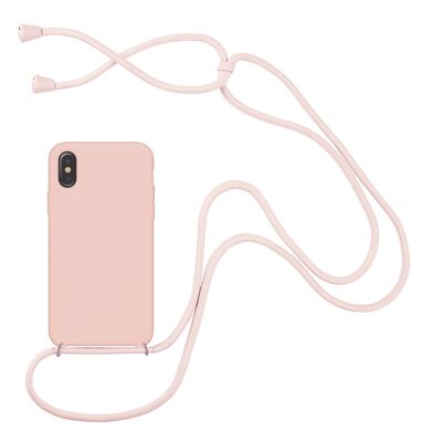 Flüssigsilikon iPhone X / XS kompatible Hülle mit Kordel - Pink