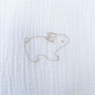 RABBITS orange embroidered muslin 70x70cm