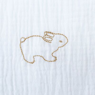 RABBITS yellow embroidered muslin 70x70cm