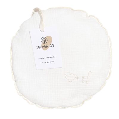 Coussin rond CANARDS brodé beige 30cm