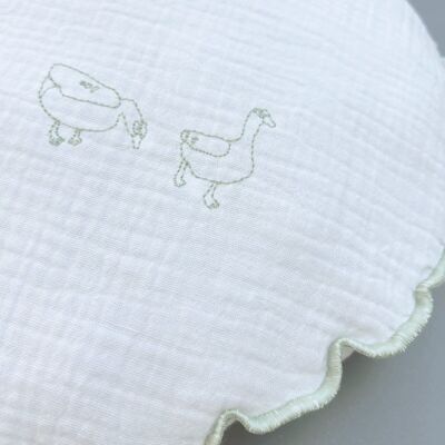 DUCKS round cushion embroidered blue 30cm