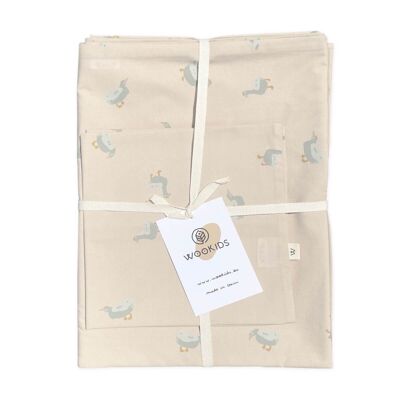 DUCKS beige-blauer Bettbezug 100x140cm und Kissenbezug 40x40cm