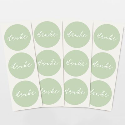 Set di adesivi con 12 adesivi con scritta "thank you" verde pastello