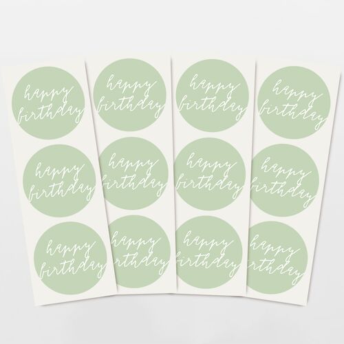 Aufkleber-Set mit 12 'happy birthday' Lettering Aufklebern pastellgrün