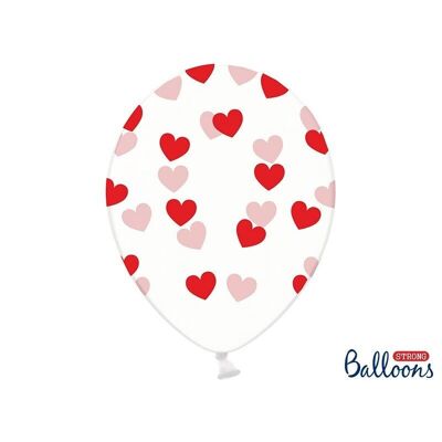 Transparent red heart balloon 30 cm set of 6 pieces