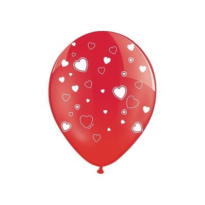 Red balloon with white heart pattern Ø30cm x6pcs