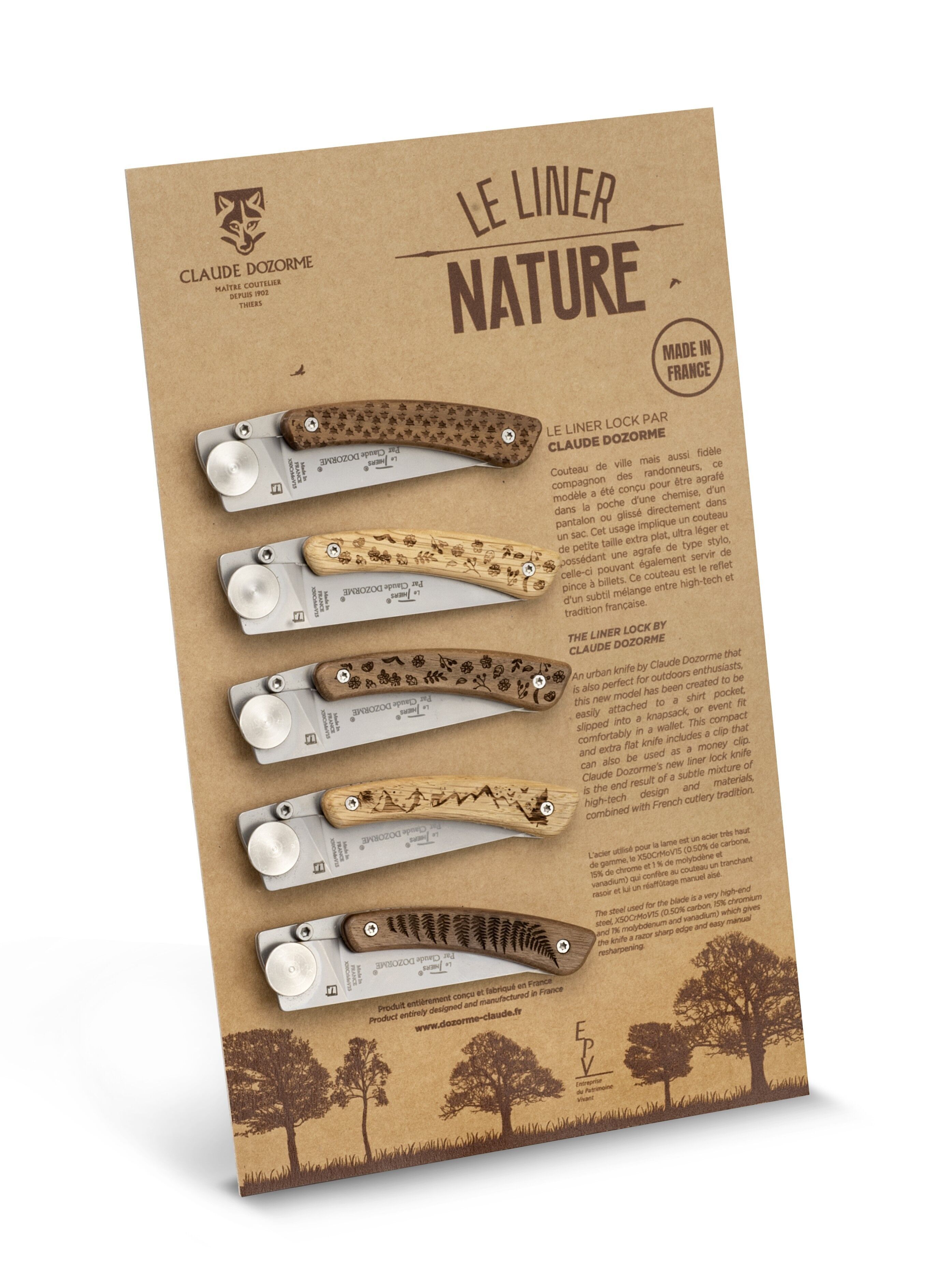 Espositore 5 posti + 5 coltelli chiudibili Liner Nature